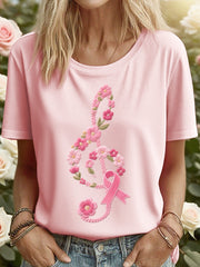 Tee-shirt Femme Rose Floral Note De Musique Brodée