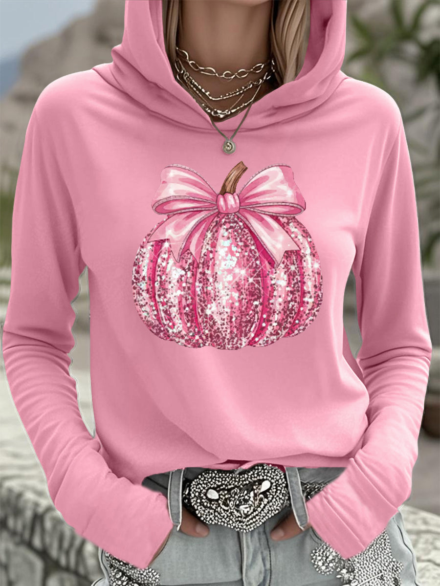 Haut à capuchon rose de soutien de conscience de cancer du sein de potiron des femmes