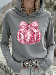 Haut à capuchon rose de soutien de conscience de cancer du sein de potiron des femmes