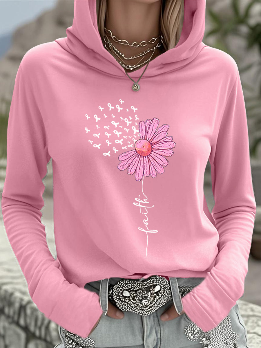 Femmes Rose Ruban Tournesol Foi Sensibilisation Au Cancer Du Sein Soutien Haut À Capuche