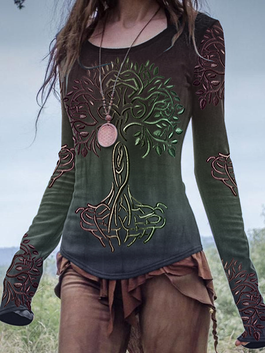Femmes Vintage Viking Celtique Noeud Gradient Art Coton Haut