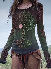 Femmes Vintage Viking Celtique Noeud Gradient Art Coton Haut