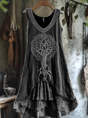 Femmes Tribal Arbre De Vie Dentelle Patchwork Art Lin Débardeur Robe