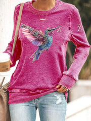 Sweat-shirt Décontracté Femme Rose Imprimé Colibri