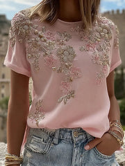 T-shirt Décontracté Femme Rose Imprimé Floral