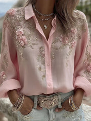 Chemise Décontractée Rose Imprimé Floral Femme