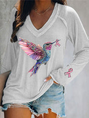 T-shirt Décontracté Femme Imprimé Colibri Rose