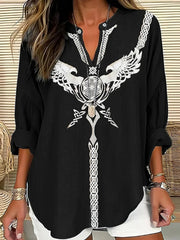 Chemise décontractée à imprimé lin Viking Art pour femmes