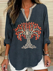 Viking Tree Of Life Chemise décontractée à imprimé lin pour femmes
