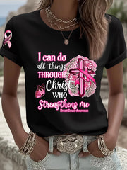 Femmes de sensibilisation au cancer du sein ruban rose foi croix à manches courtes T-shirt