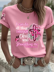 Femmes de sensibilisation au cancer du sein ruban rose foi croix à manches courtes T-shirt