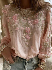 T-shirt Décontracté Femme Rose Imprimé Floral