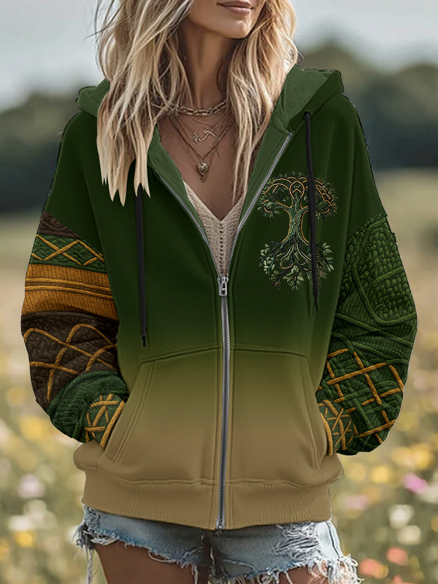 Femmes rétro celtique épais couture confortable tricoté Cardigan à capuche