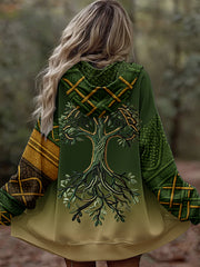 Vintage arbre de vie celtique épais couture confortable tricoté cardigan à capuche