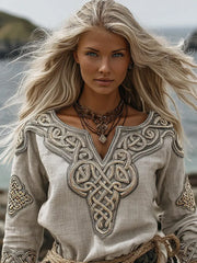 Vintage Viking noeud celtique brodé Art lin chemise des femmes