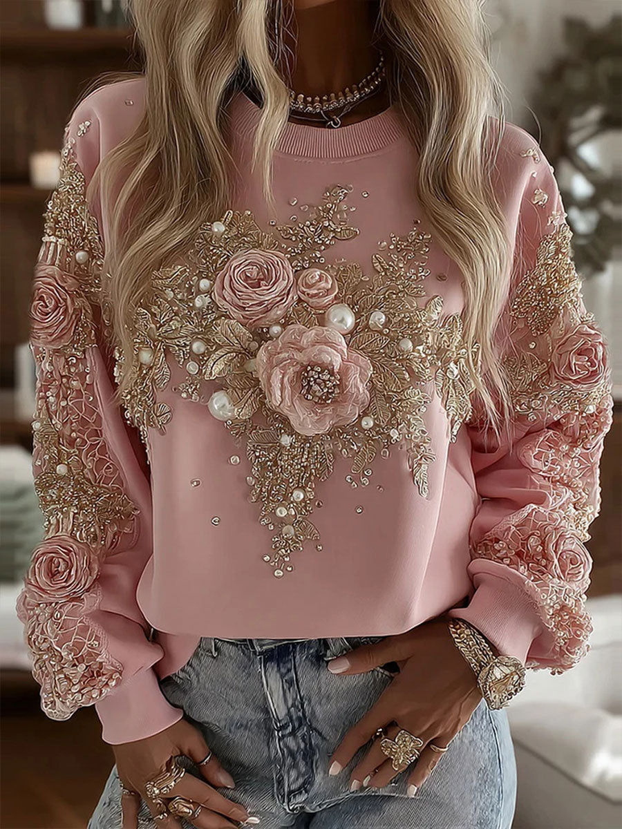 Sweat-shirt Décontracté Femme Rose Imprimé Floral