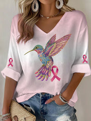 T-shirt décontracté à imprimé de colibri pour femmes