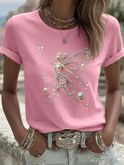 T-shirt Décontracté Femme Rose Imprimé Perle