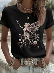 T-shirt Décontracté Femme Rose Imprimé Perle