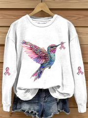 Sweat-shirt Décontracté Imprimé Ruban Rose Pour Femme