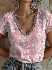 T-shirt décontracté à imprimé floral rose pour femme