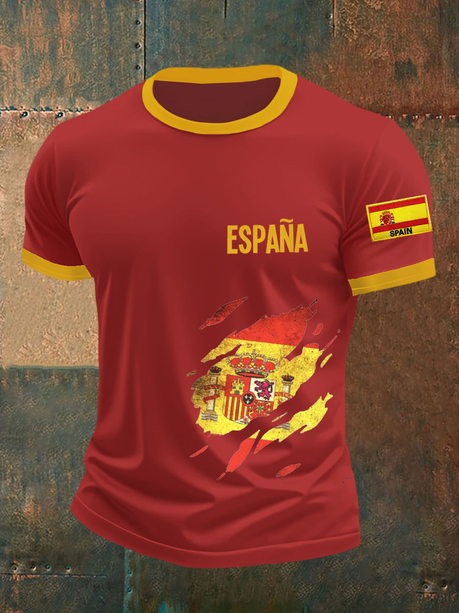 T-shirt brodé drapeau espagnol pour homme