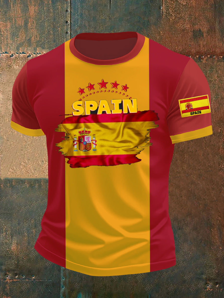 T-shirt brodé drapeau espagnol pour homme