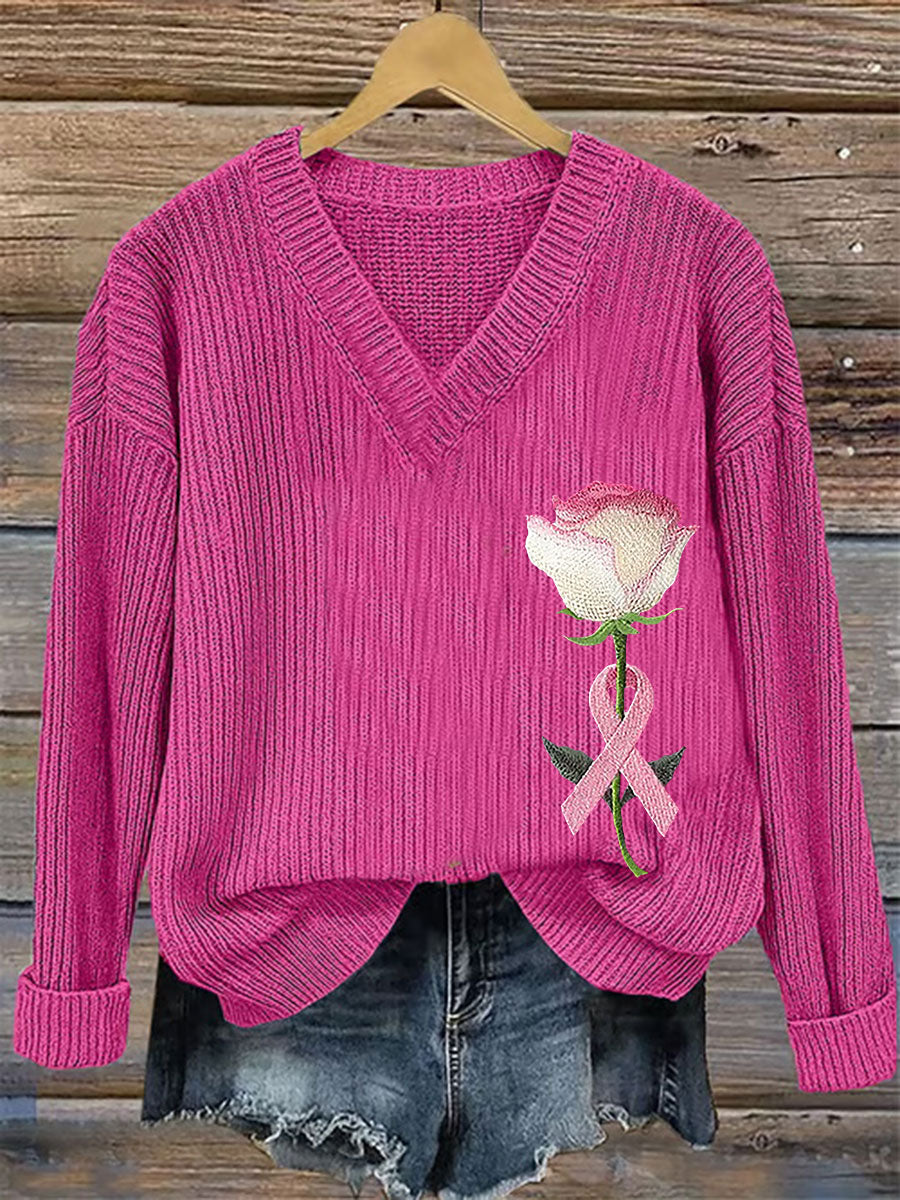 Haut Décontracté Femme Rose Ruban Imprimé Sensibilisation Au Cancer Du Sein