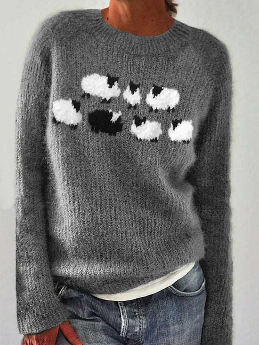 Chandail islandais ras du cou des femmes Loose Pullover