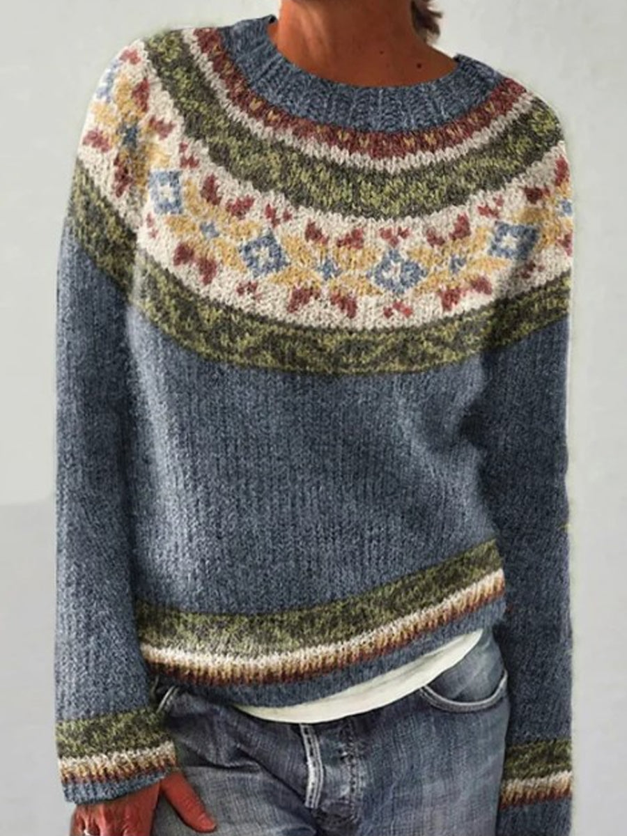 Chandail islandais ras du cou des femmes Loose Pullover
