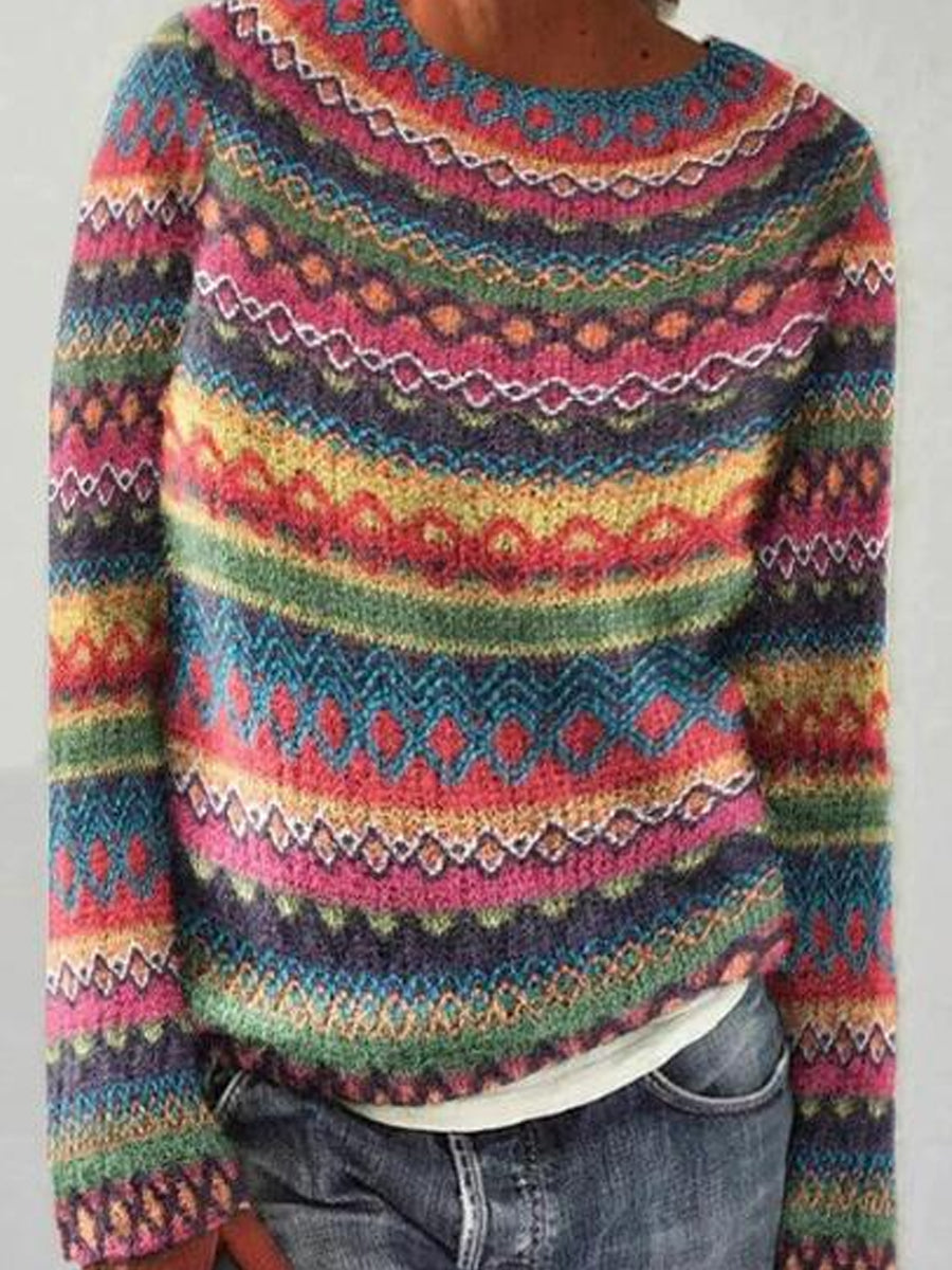 Chandail islandais ras du cou des femmes Loose Pullover