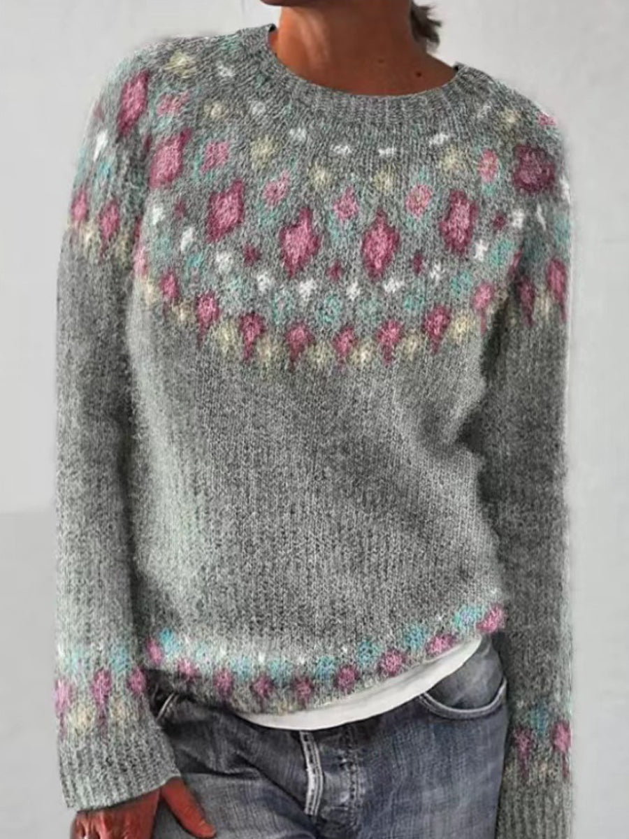 Chandail islandais ras du cou des femmes Loose Pullover