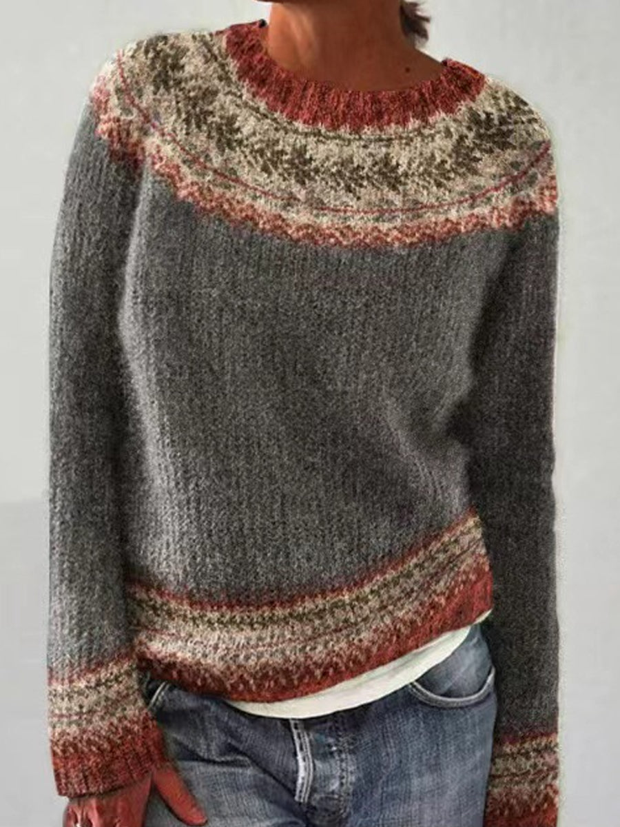 Chandail islandais ras du cou des femmes Loose Pullover