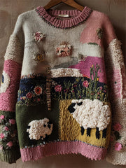 Mignon Fuzzy Sheep Imprimé Cozy Sweatshirt régulier des femmes