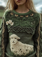 Mignon Fuzzy Sheep Imprimé Cozy Sweatshirt régulier des femmes