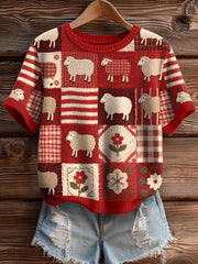 Haut en tricot confortable à motif de mouton mignon pour femmes