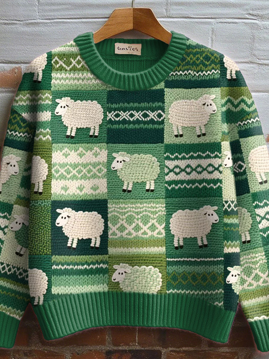 Pull en tricot confortable à motif de mouton mignon pour femmes