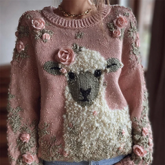 Mignon Fuzzy Sheep Imprimé Cozy Sweatshirt régulier des femmes