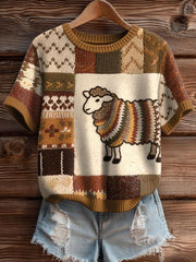 Haut en tricot confortable à motif de mouton vintage pour femmes