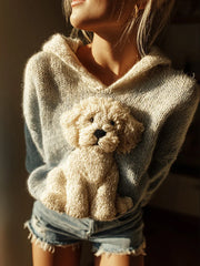 Chandail à capuchon en tricot confortable en feutre pour femme Classic Fuzzy Mini Labrador Retriever Dog