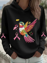 Sweat à Capuche Femme Rose Imprimé Colibri