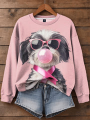 Sweat-shirt Décontracté Femme Rose Ruban Imprimé Animaux