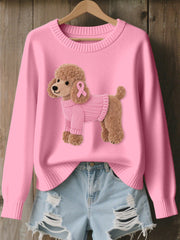 Pull confortable en tricot à motif de chien de caniche pour femmes