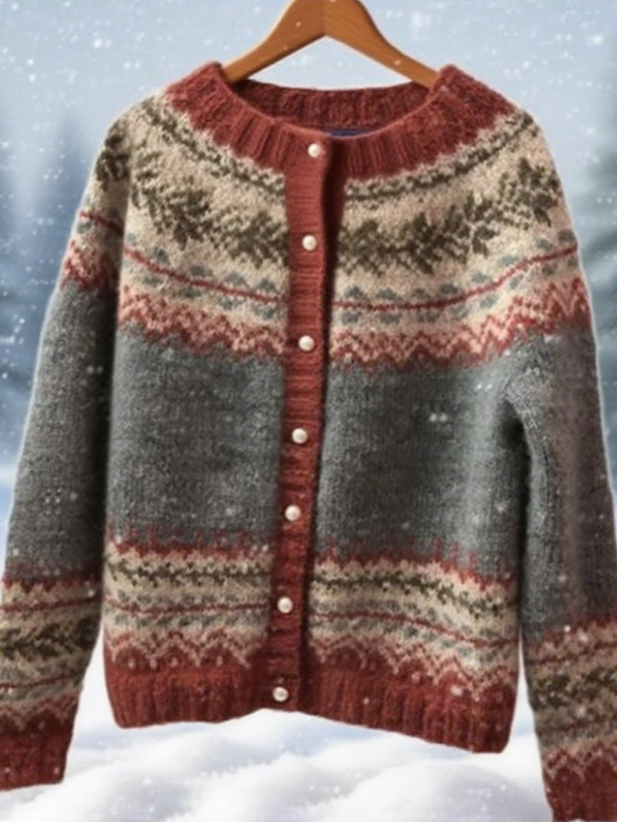 Pull islandais décontracté pour femmes Comfort Pearl Button Cardigan en tricot
