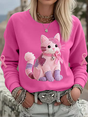 Femme Rose Chat Rose Ruban de Soutien de Sensibilisation au Cancer du Sein Sweatshirt