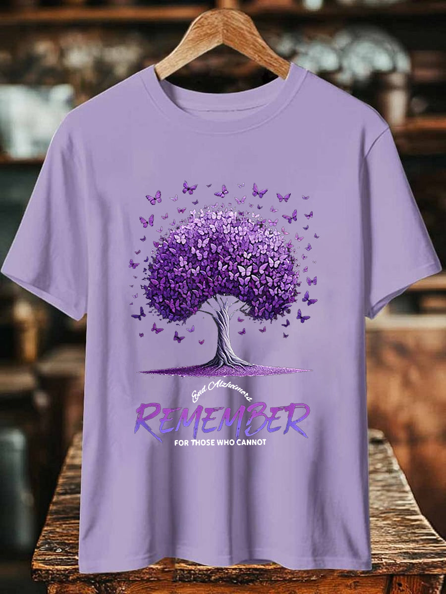 La sensibilisation de la maladie d'Alzheimer des femmes se souviennent de ceux qui ne peuvent pas imprimé papillon T-shirt à manches courtes