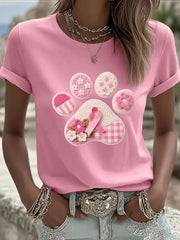 T-shirt Décontracté Imprimé Patte de Chien Rose Femme