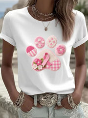 T-shirt Décontracté Imprimé Patte de Chien Rose Femme