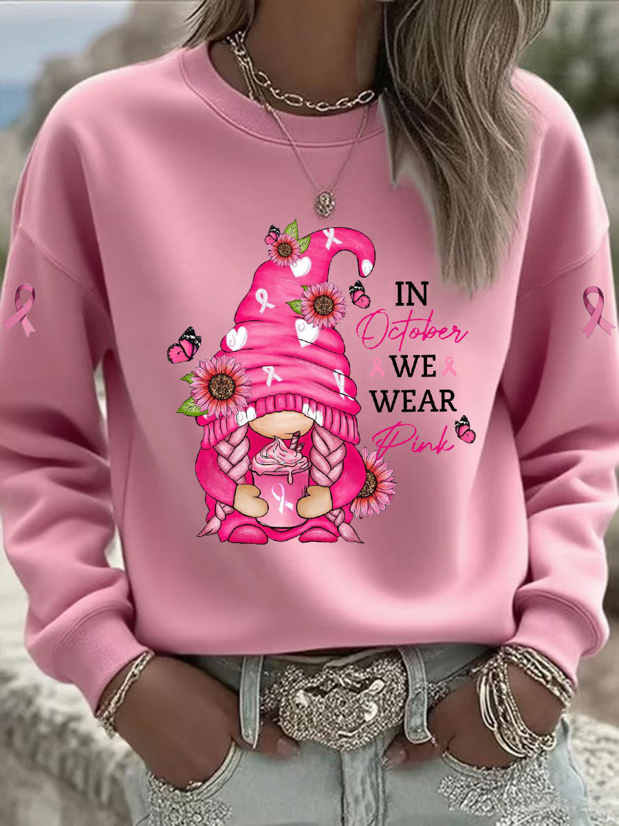 Sweat-shirt Décontracté Imprimé Ruban Rose Pour Femme