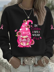 Sweat-shirt Décontracté Imprimé Ruban Rose Pour Femme